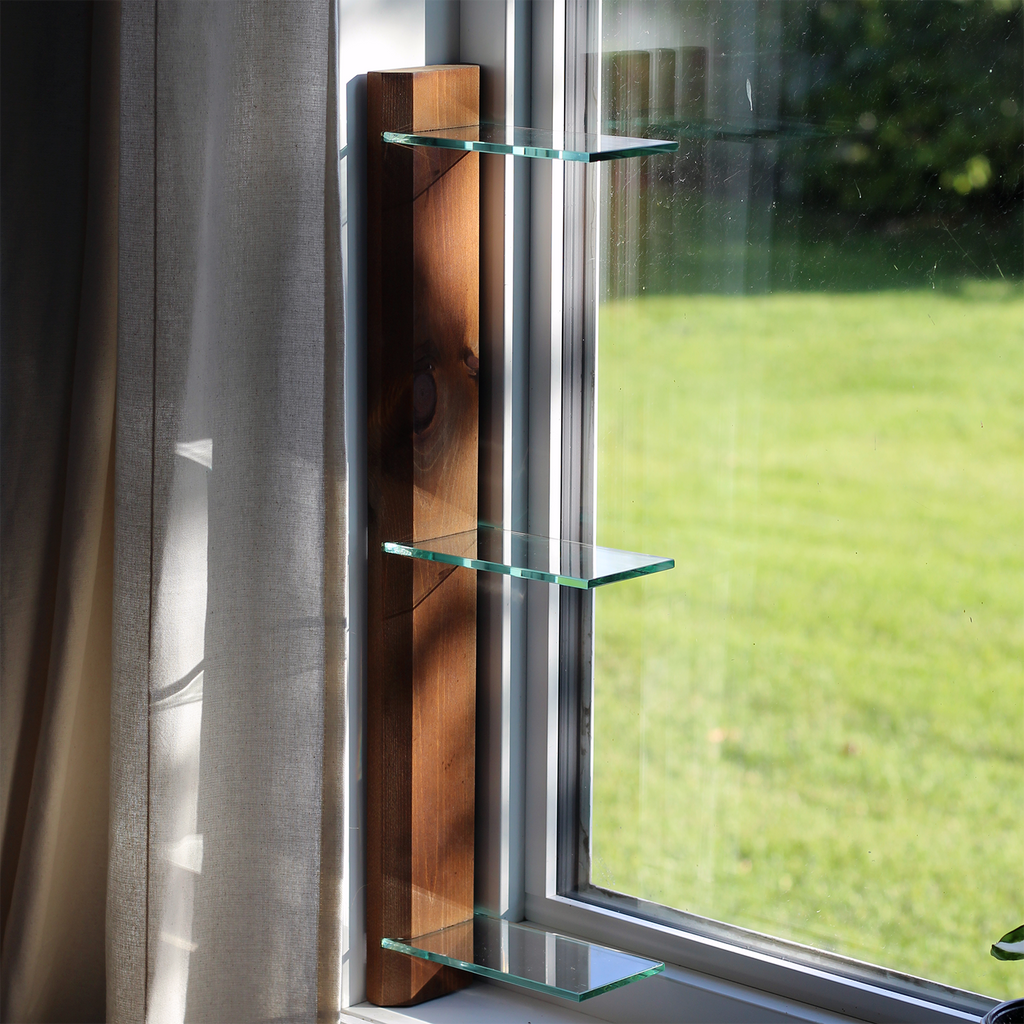 Renter-Friendly Window Shelf | Woodland Brown + Tempered Glass