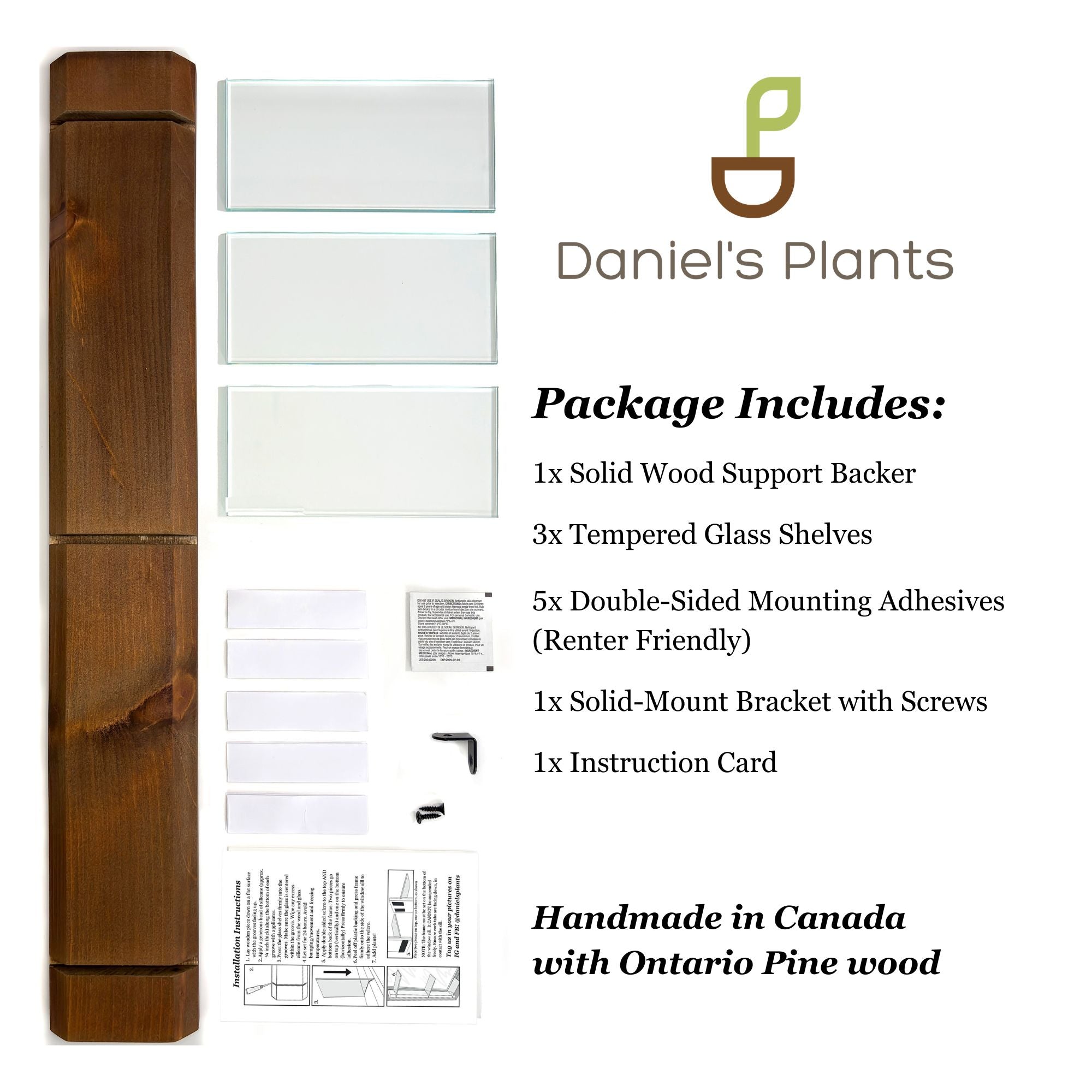 Renter-Friendly Window Shelf | Woodland Brown + Tempered Glass
