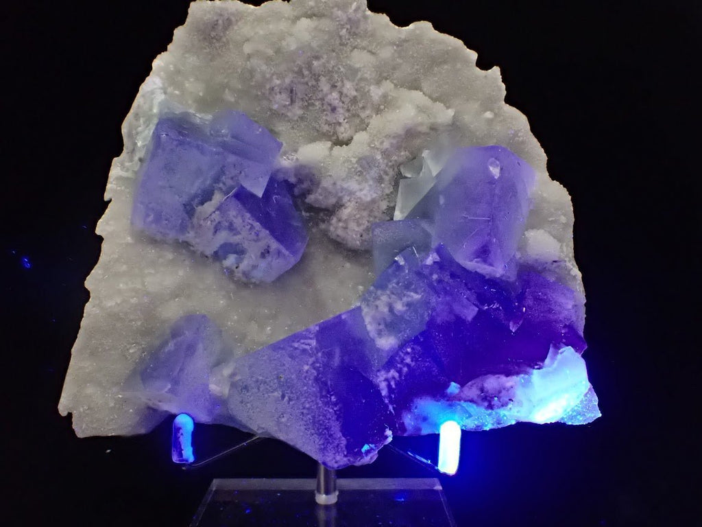 Blue Jelly Fluorite with Phantom on Druzy Quartz | UV Reactive | YGX, China