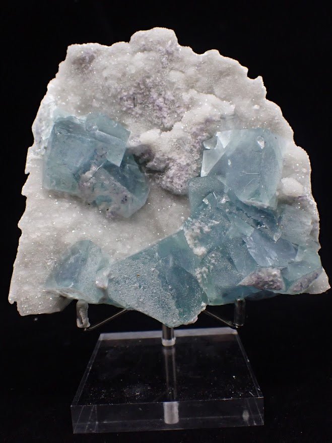 Blue Jelly Fluorite with Phantom on Druzy Quartz | UV Reactive | YGX, China