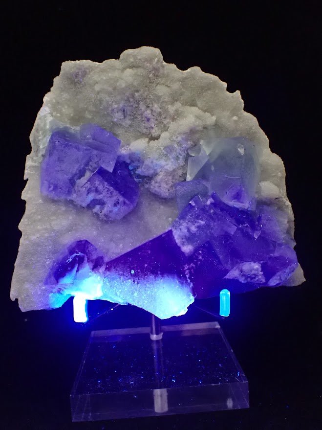 Blue Jelly Fluorite with Phantom on Druzy Quartz | UV Reactive | YGX, China