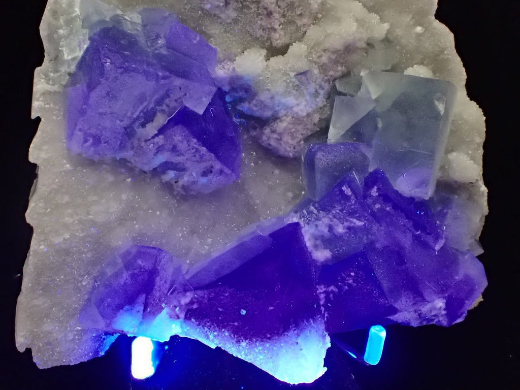 Blue Jelly Fluorite with Phantom on Druzy Quartz | UV Reactive | YGX, China