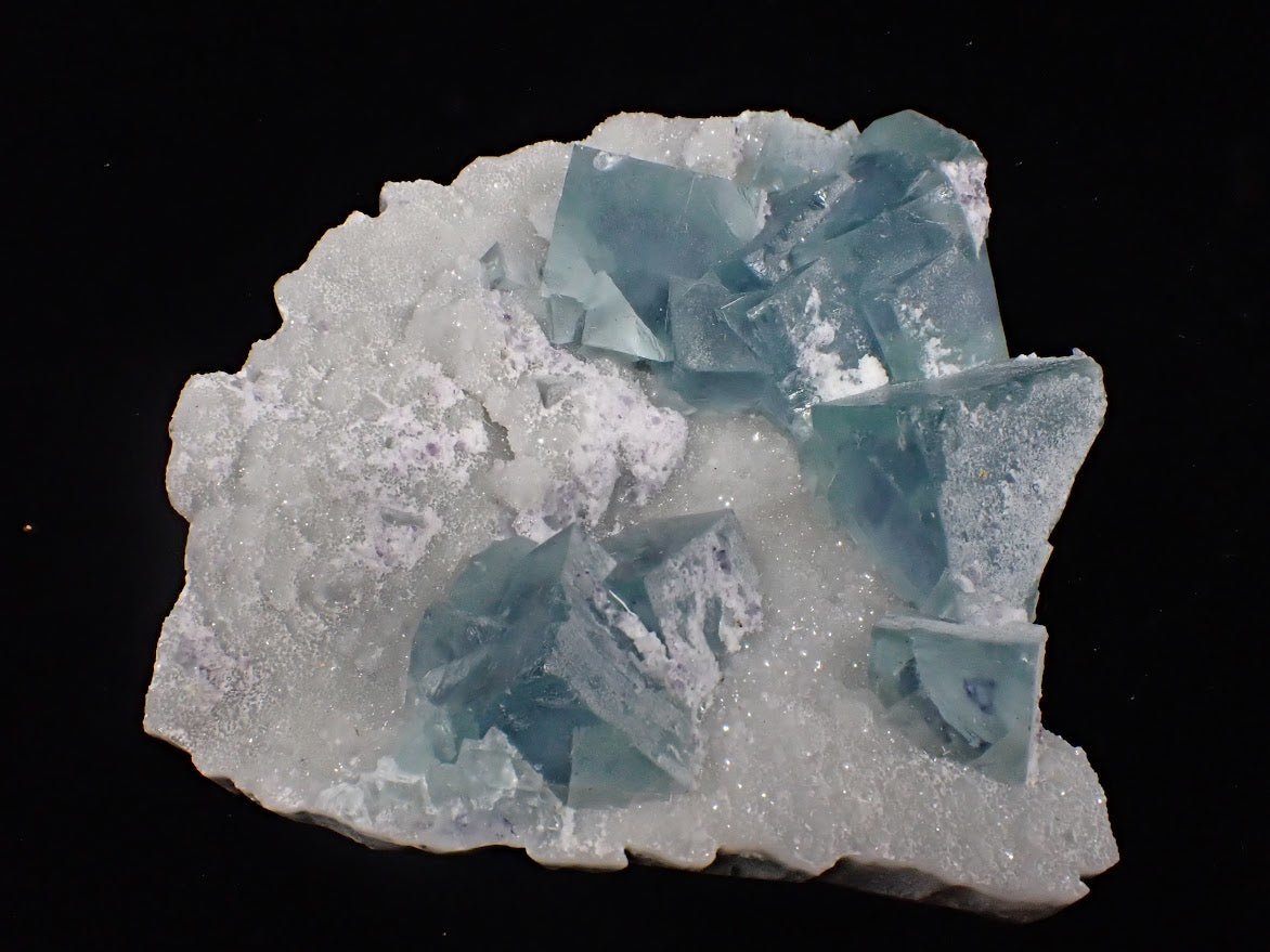 Blue Jelly Fluorite with Phantom on Druzy Quartz | UV Reactive | YGX, China