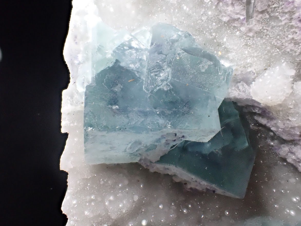 Blue Jelly Fluorite with Phantom on Druzy Quartz | UV Reactive | YGX, China