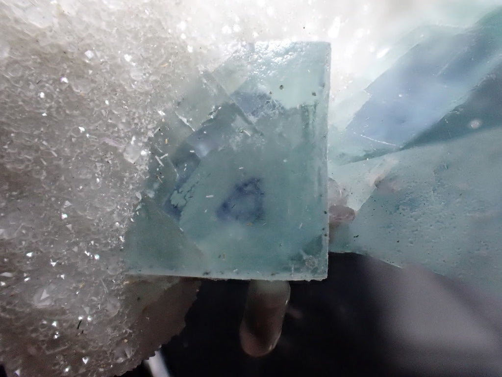 Blue Jelly Fluorite with Phantom on Druzy Quartz | UV Reactive | YGX, China