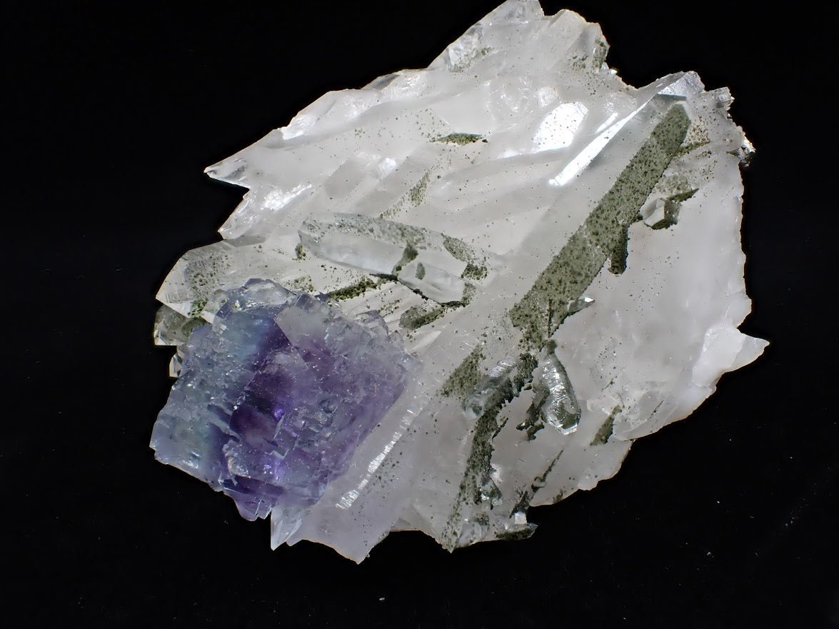 Fluorite on Quartz with Chlorite Inclusions + Pyrite | Yaogangxian, China