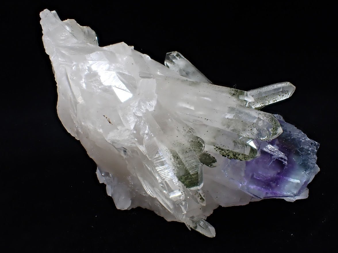 Fluorite on Quartz with Chlorite Inclusions + Pyrite | Yaogangxian, China