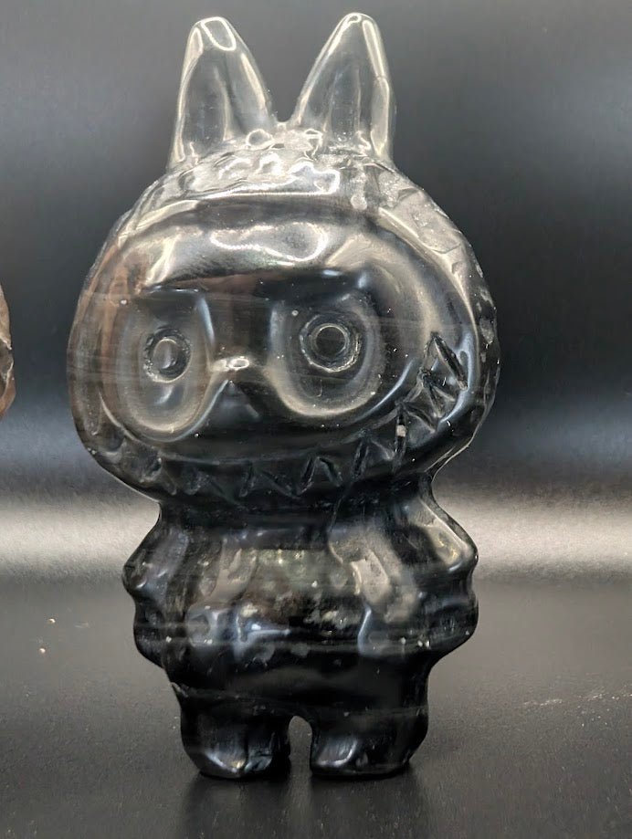 Labubu Carvings | Black Obsidian or Golden Moonstone with Smoky Quartz | Varied Origin