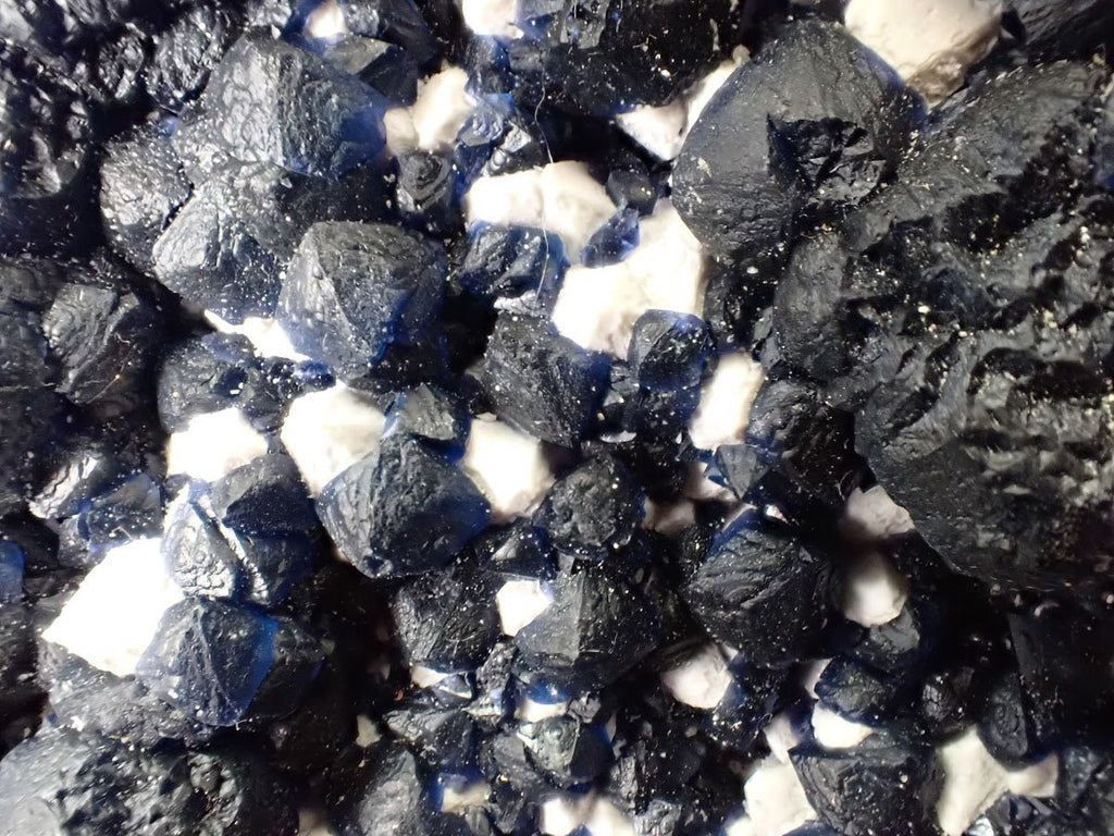 Large Blueberry Fluorite with Sparkling White Matrix Huanggang Mine, Inner Mongolia 4.5 x 4.5 inches 601 grams