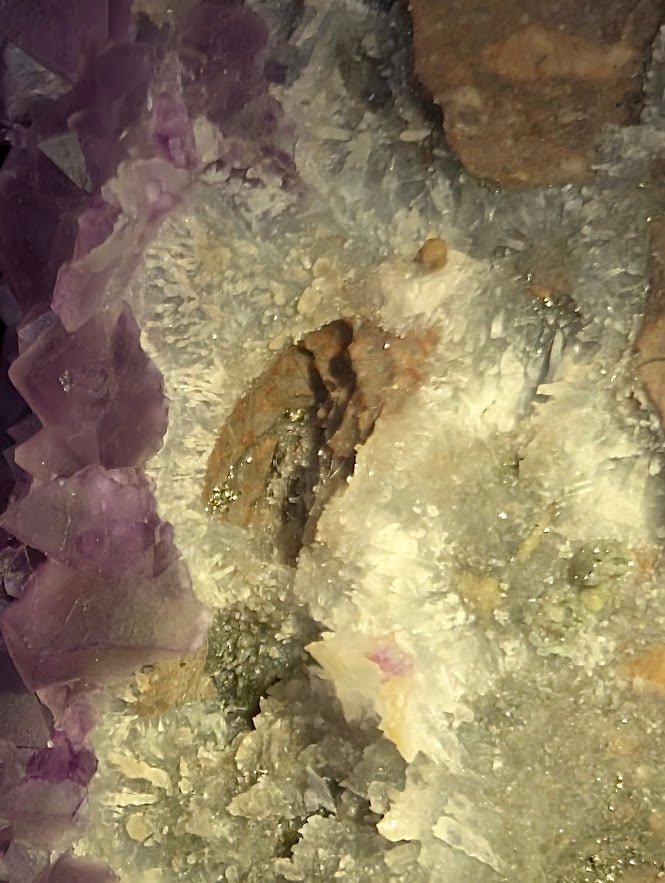Pink-Purple Octahedral Fluorite with Pyrite, Quartz + Calcite | Zhejiang, China