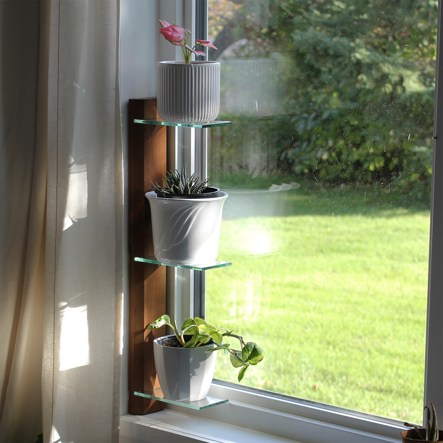 Renter-Friendly Window Shelf | Woodland Brown + Tempered Glass