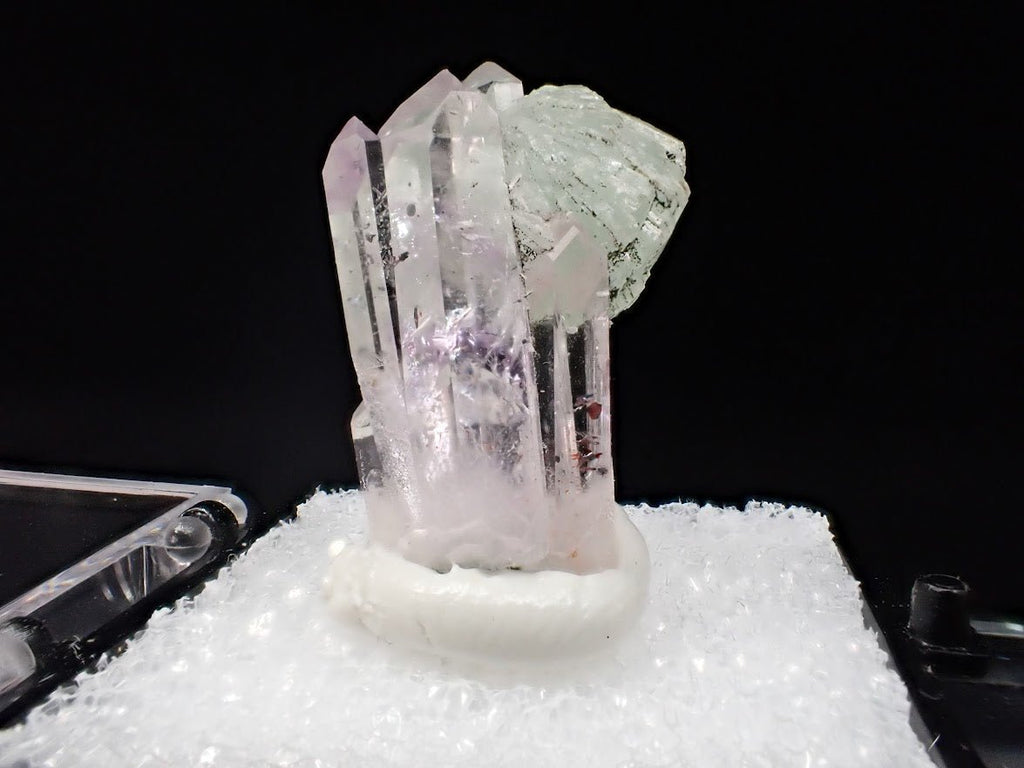 Prehnite on Quartz Cluster – Goboboseb Mountains, Namibia – Green Radial Ball on Clear Crystals (27mm)