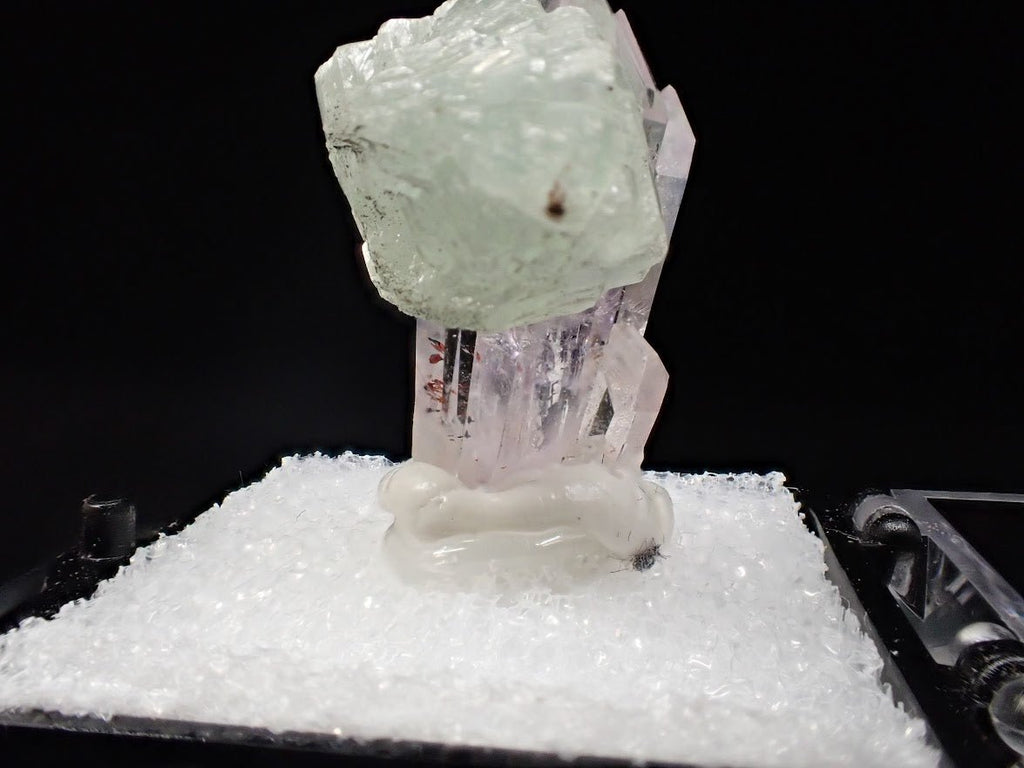 Prehnite on Quartz Cluster – Goboboseb Mountains, Namibia – Green Radial Ball on Clear Crystals (27mm)